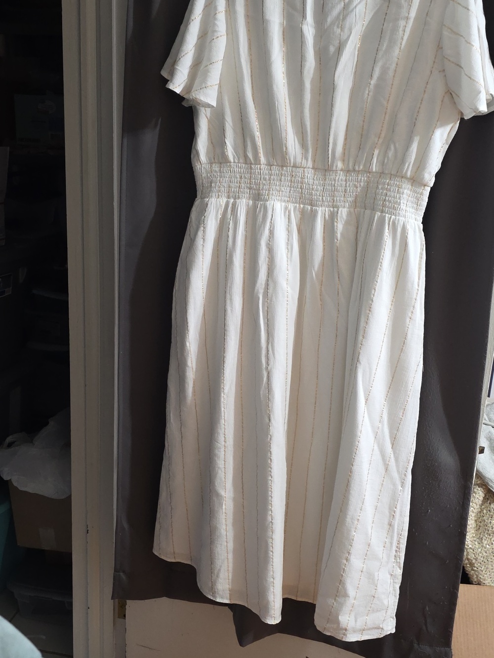 NWT Loft Women's Dress Cream W/Glittery Gold Stripes V-Neck Elastic Lined Sz XXL - Picture 7 of 12